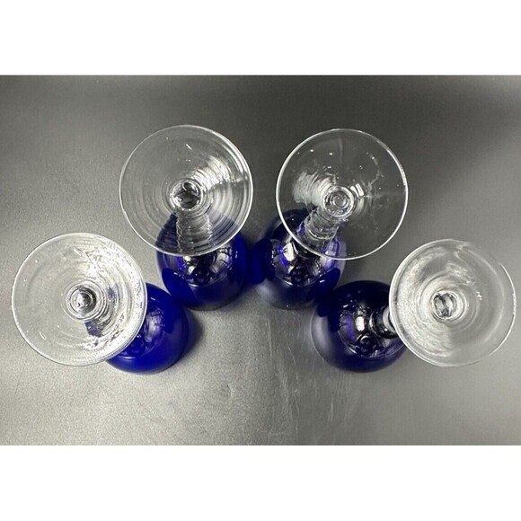 Stunning Cobalt Blue Drinking Glasses with Clear Ball Stems Set of 4 Glasses - Picture 6 of 7